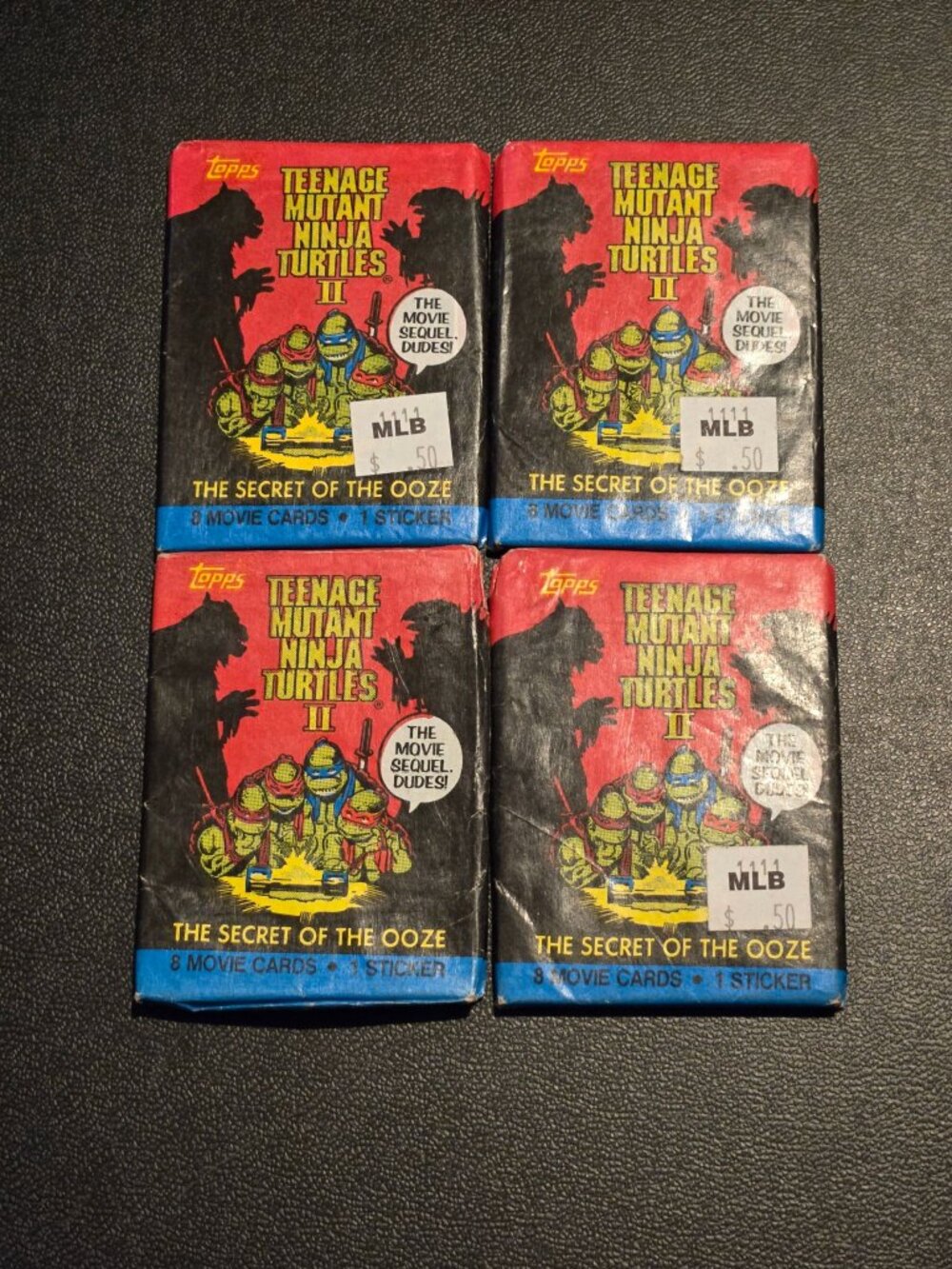 Topps Teenage Mutant Ninja Turtles II Sealed Movie Card Packs Lot of 4 1991